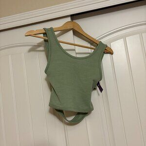 Roxy Good Keepsake Crop Top Small Agave Green Criss Cross Back Cutout Textured